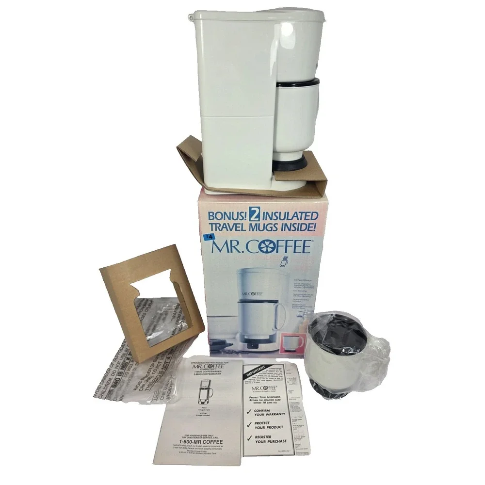Vtg Mr. Coffee Commuter Coffee Maker PTC1M Single Serve NEW Open Box 2 Mugs